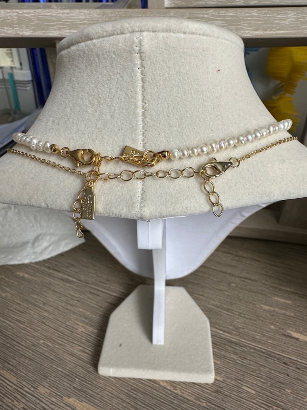 Delicate White Pearl & Gold Heart Layered Necklace Set - Picture 2 of 3